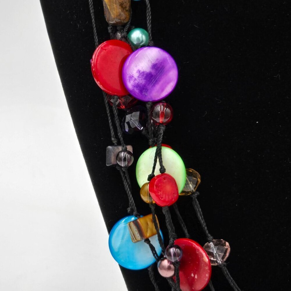 Premier Designs Multicolored Multistrand 24" Necklace Dyed Shell Glass Beads - Picture 4 of 10